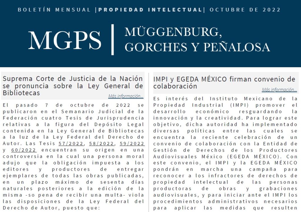 Boletín Mensual Propiedad Intelectual Octubre de 2022 MGPS